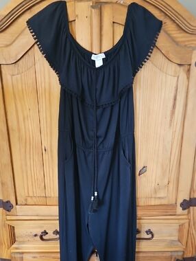 Planet Gold Black Elastic Waist Jumpsuit with Braided Tassel